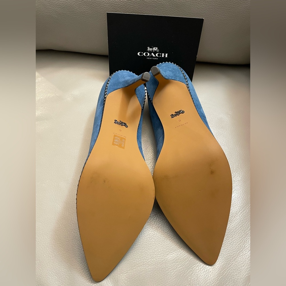 Coach RARE Blue Suade Waverly Beadchain Heels Sz.9 - Picture 3 of 5